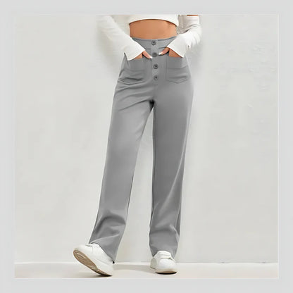 Casual straight-leg high-waisted pants