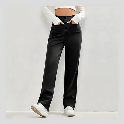 Casual straight-leg high-waisted pants