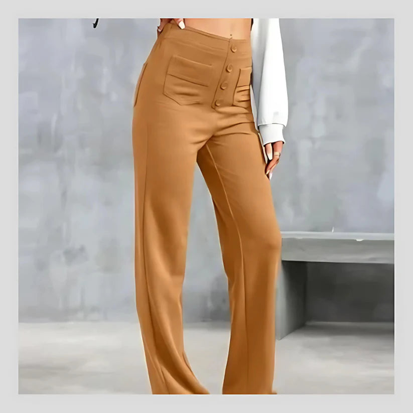 Casual straight-leg high-waisted pants