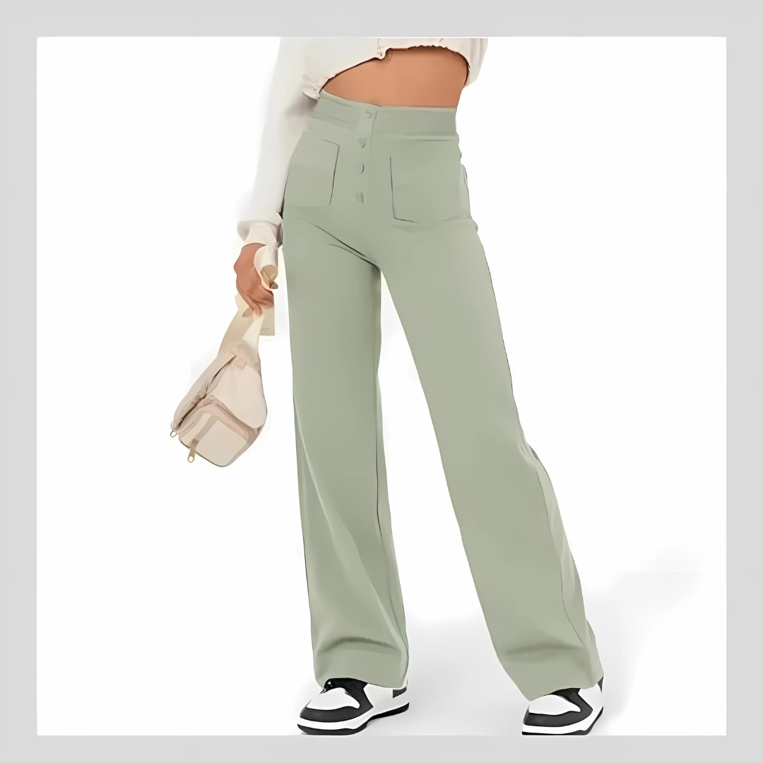 Casual straight-leg high-waisted pants