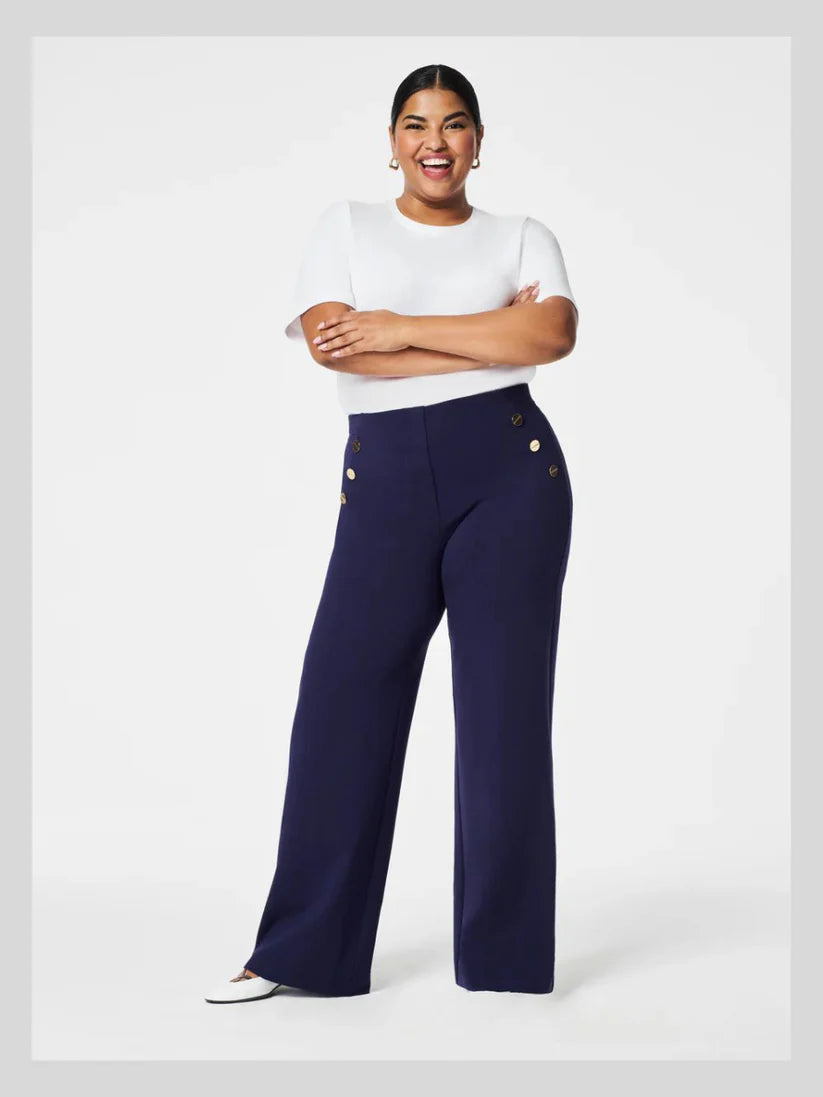 Wide-leg pants with buttons for tummy control