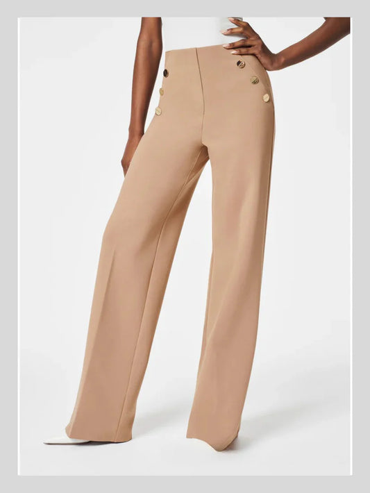 Wide-leg pants with buttons for tummy control