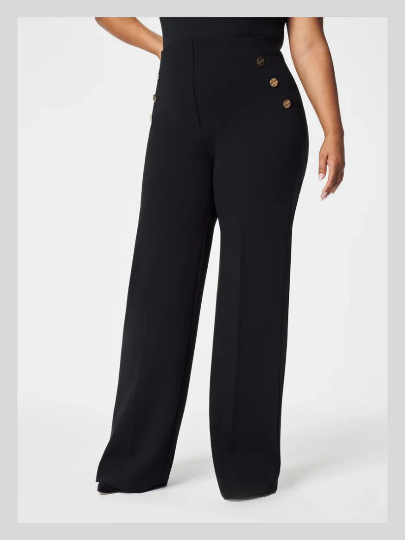 Wide-leg pants with buttons for tummy control