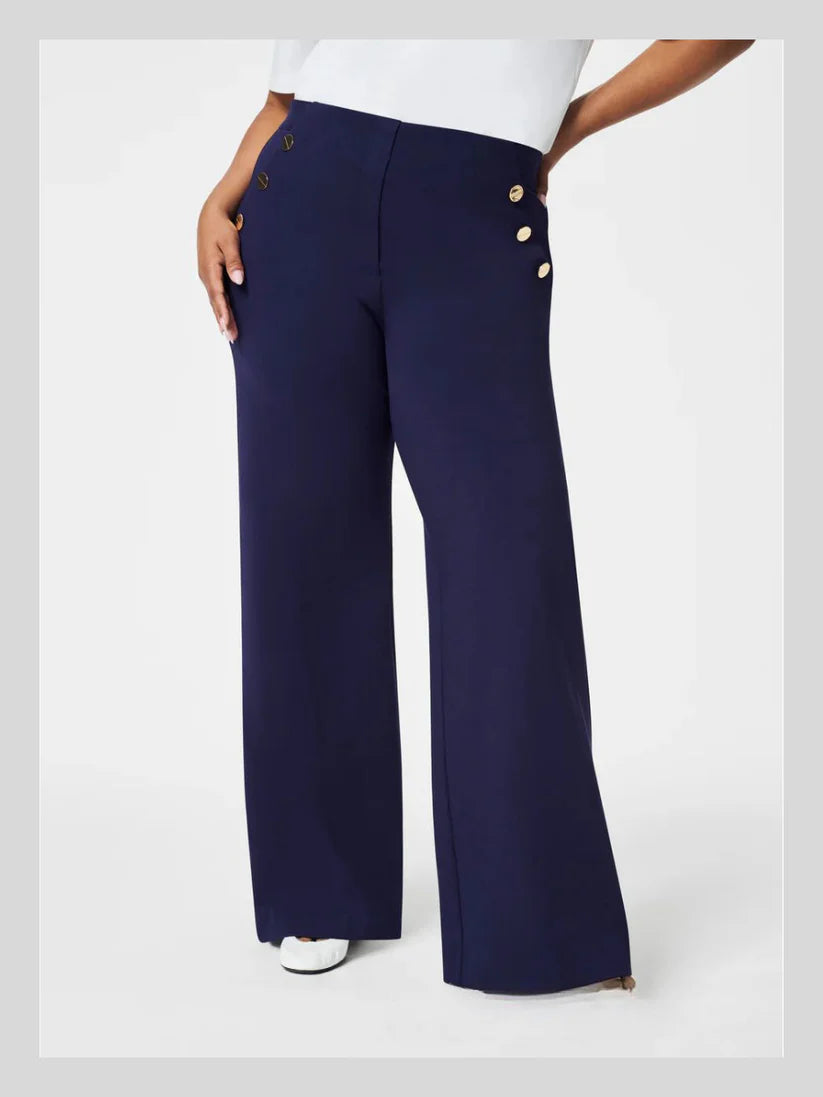 Wide-leg pants with buttons for tummy control