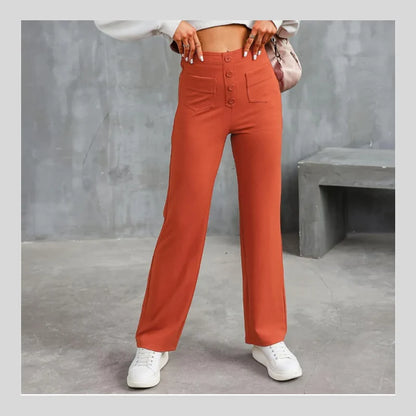 Casual straight-leg high-waisted pants