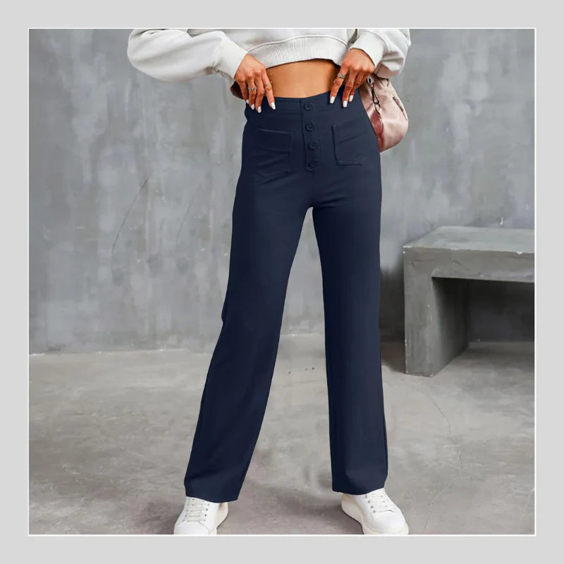 Casual straight-leg high-waisted pants