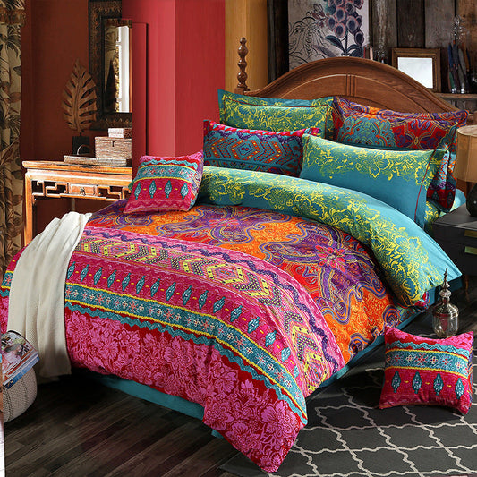 Boho-Inspired Printed Duvet Cover Set with Pillowcases (3-Piece Ensemble)